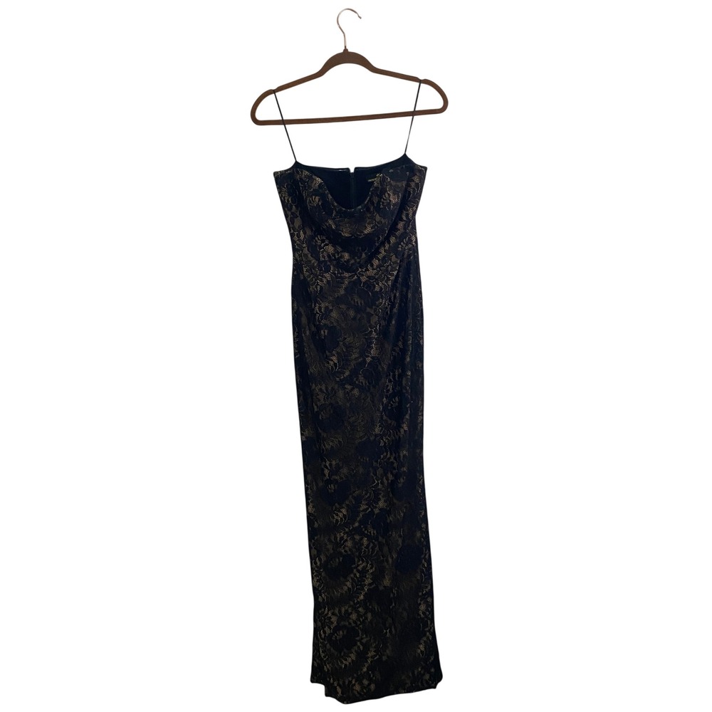 Dress The Population Strapless Lace Maxi Dress M Black Gown Nude Wedding Guest